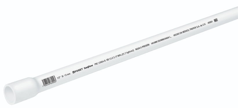 Foset PVC-101 Tubo hidráulico PVC 1/2' RD 21, 3 metros