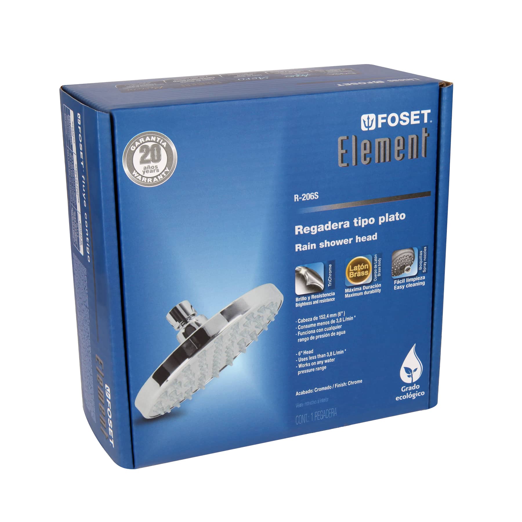 Foset R-206S Regadera redonda, 6', sin brazo, Element