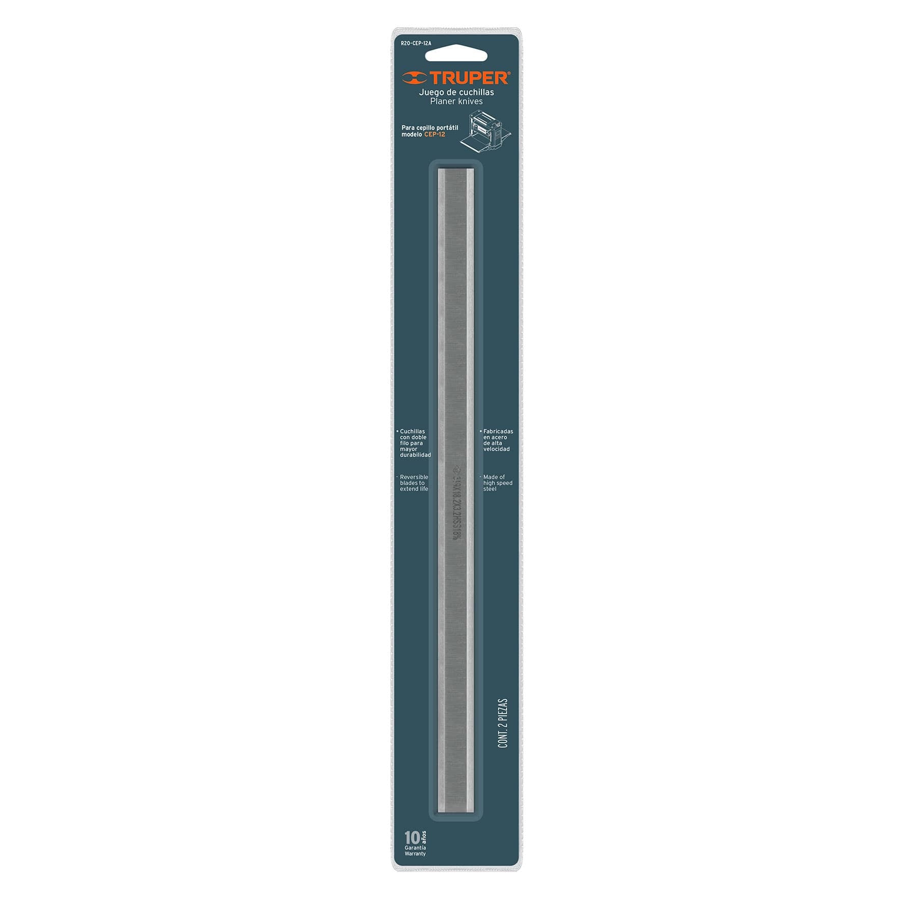 Truper R20-CEP-12A Blíster con 2 cuchillas HSS para cepillo portatil CEP-12