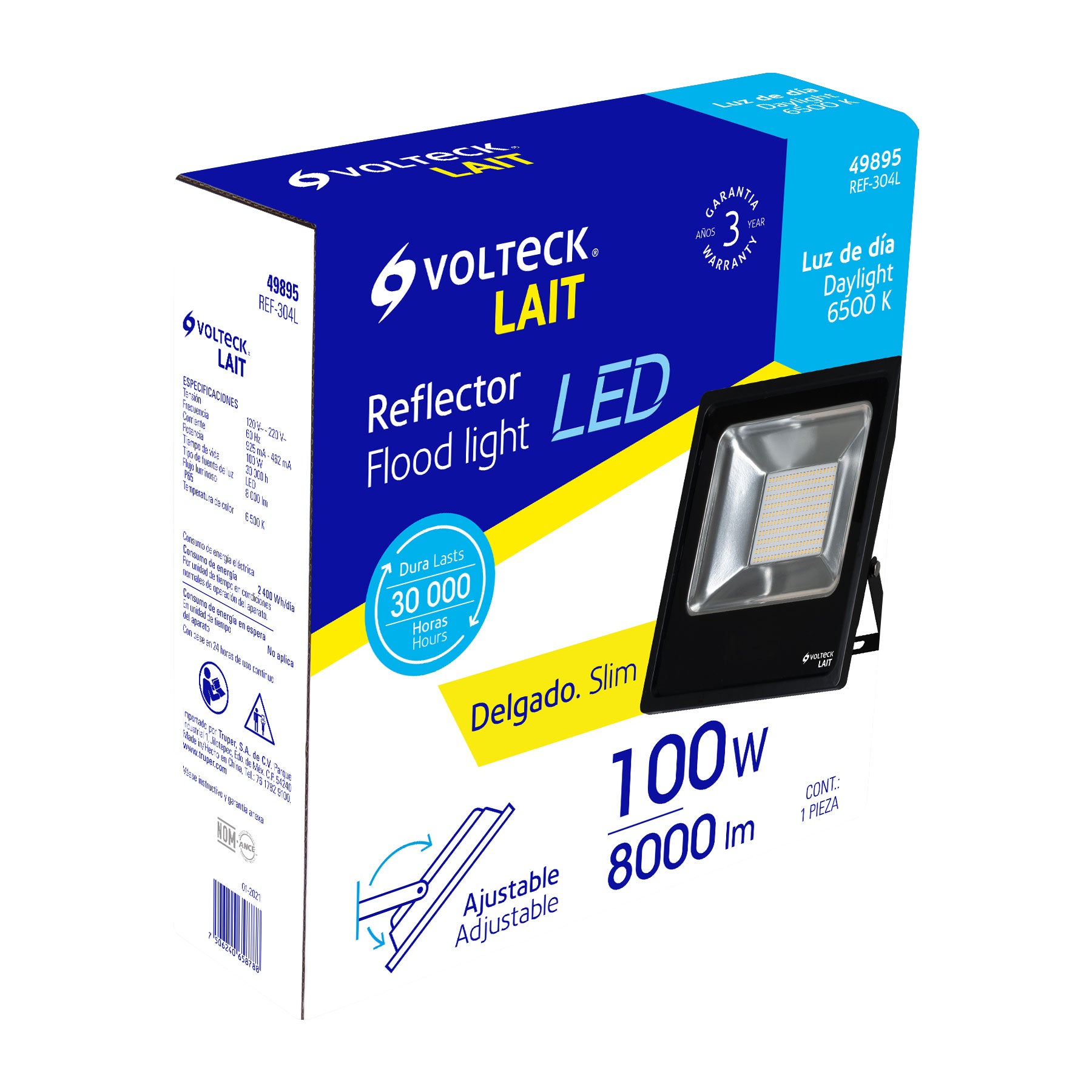Volteck REF-304L Reflector delgado de LED 100 W luz de día