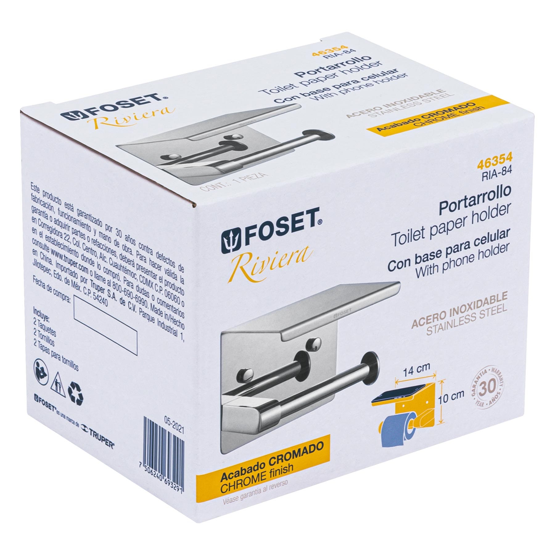 Foset RIA-84 Portarrollo cromo con soporte para celular, Foset Riviera