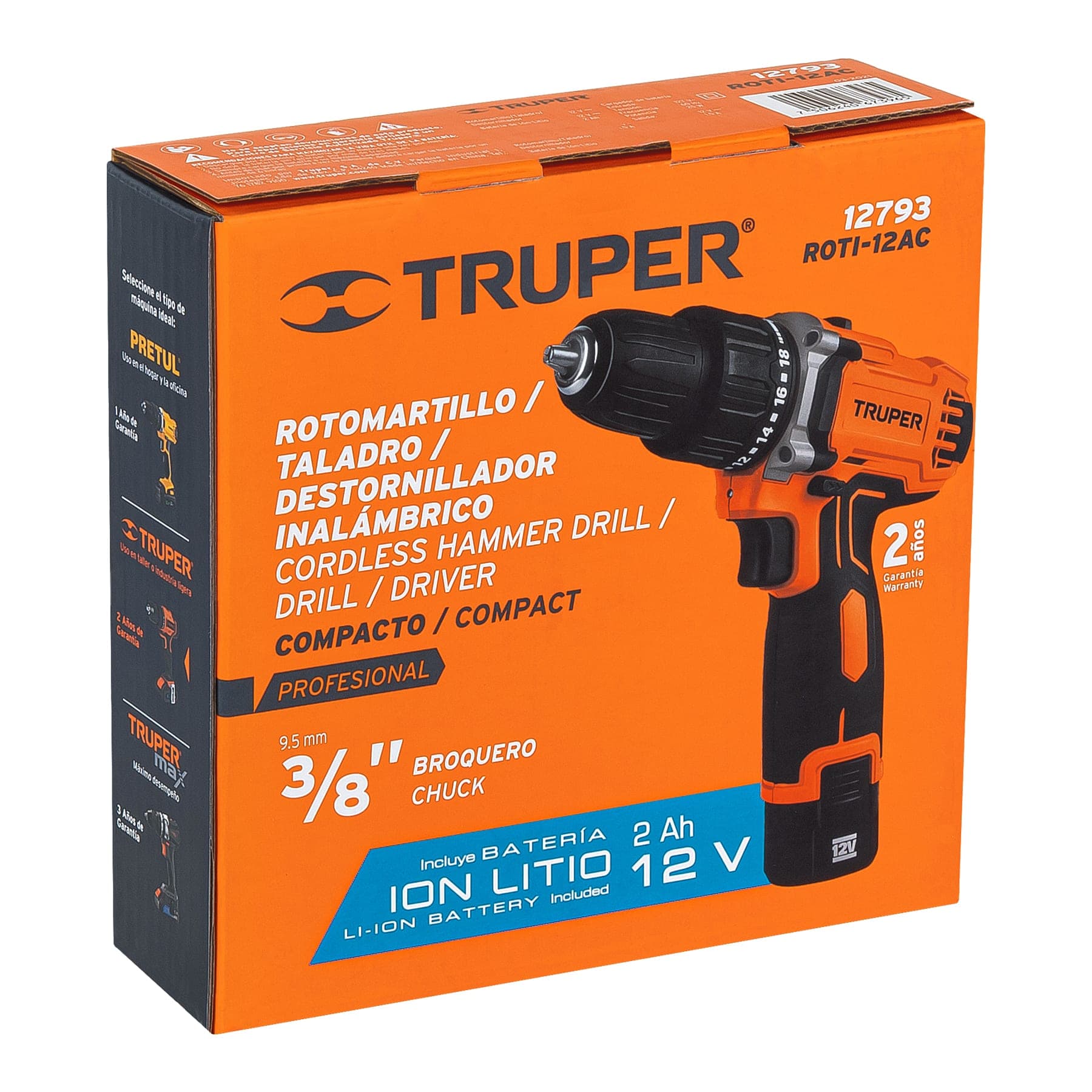 Truper ROTI-12AC Rotomartillo inalámbrico compacto, batería ion Litio, 12 V