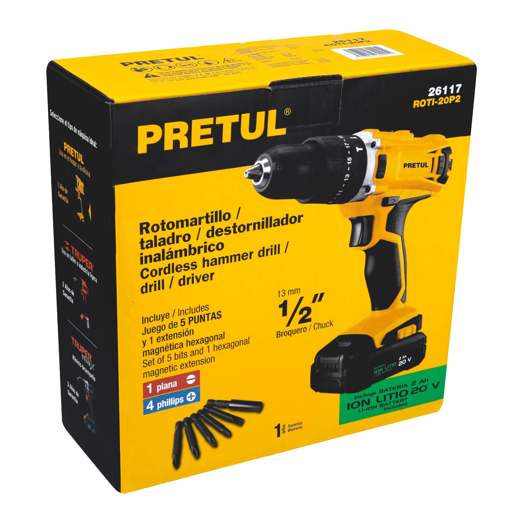 Pretul ROTI-20P2 Rotomartillo inalámbrico 1/2', 20 V, Pretul