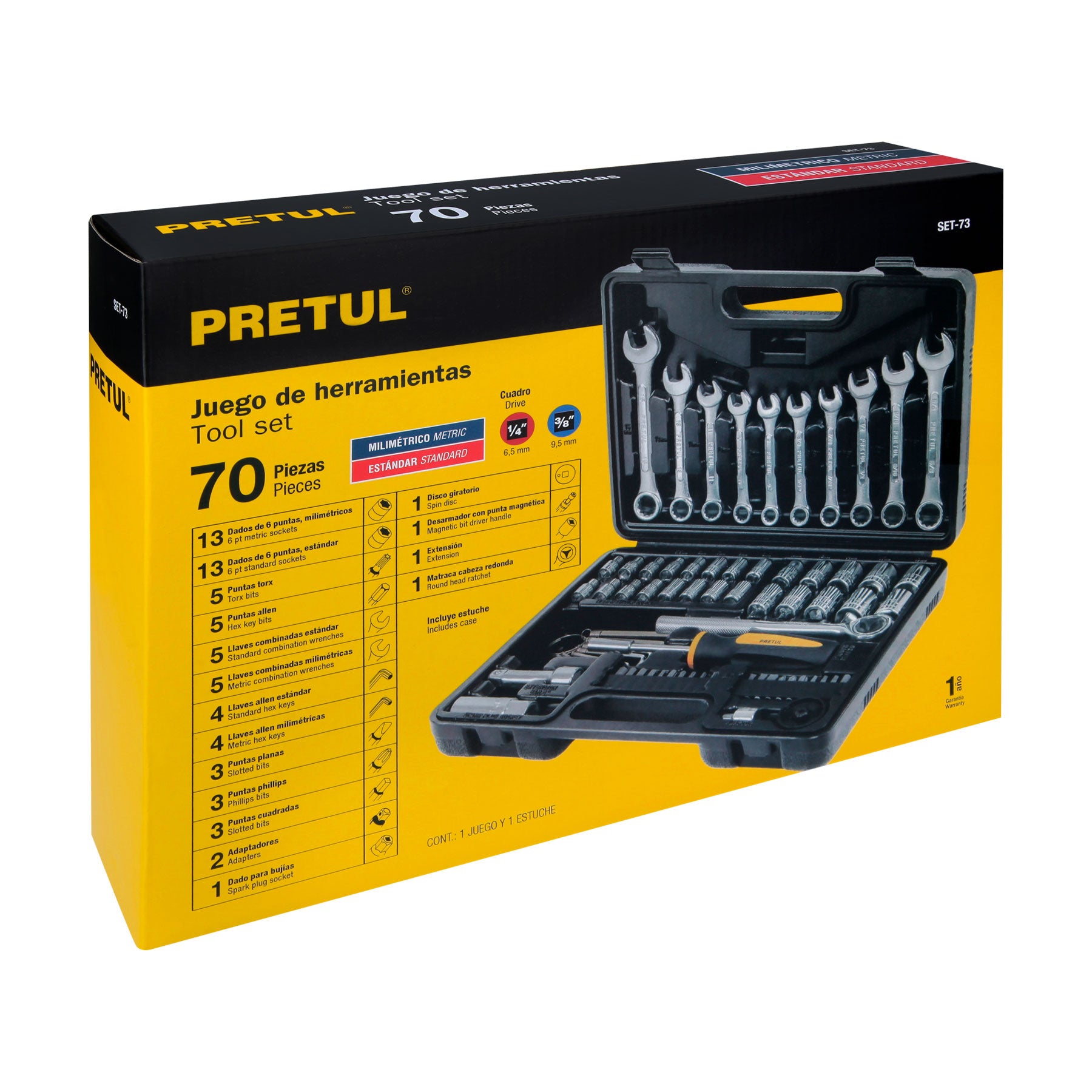 Pretul SET-73 Juego de herramientas para mecánico, 70 piezas, Pretul