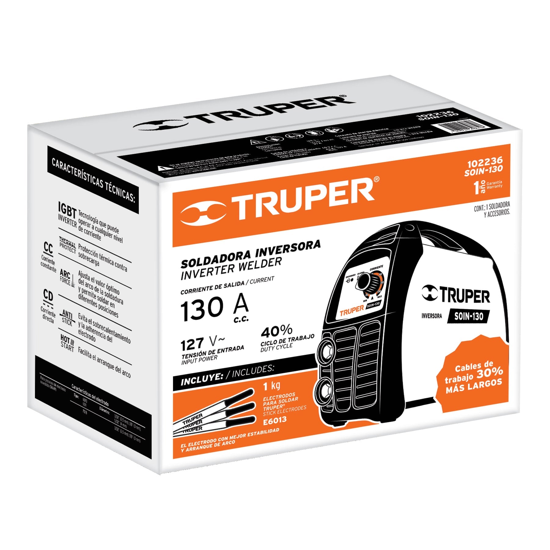 Truper SOIN-130 Soldadora inversora 130 A, 127V, Truper