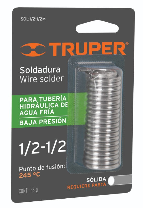 Truper SOL-1/2-1/2M Mini soldadura sólida 1/2-1/2, tubería de baja presión, 85 g