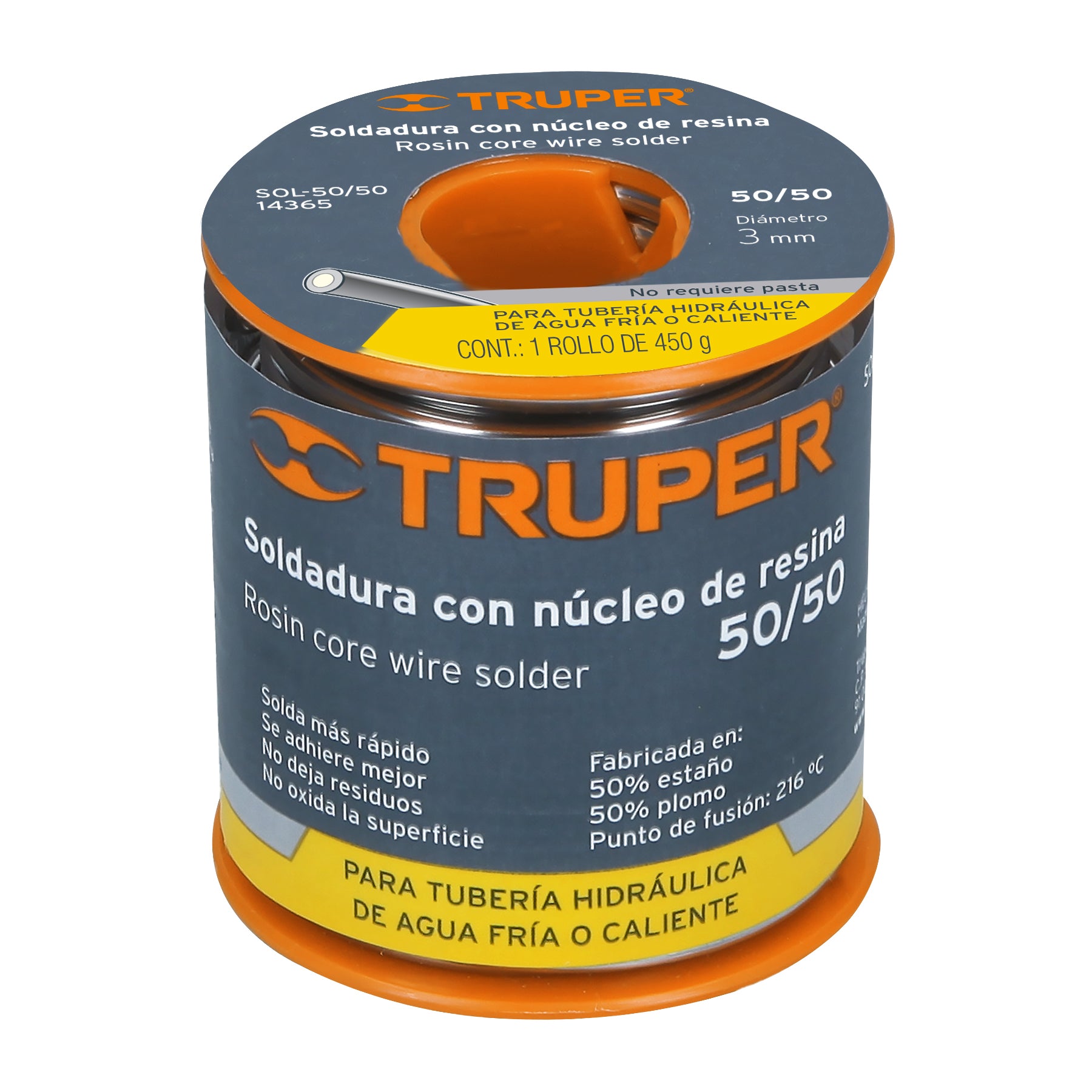 Truper SOL-50/50 Soldadura con núcleo resina 50/50, tubería hidráulica, 450 g