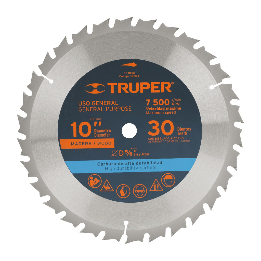 Truper ST-1030 Disco sierra p/madera 10', 30 dientes, centro 5/8'