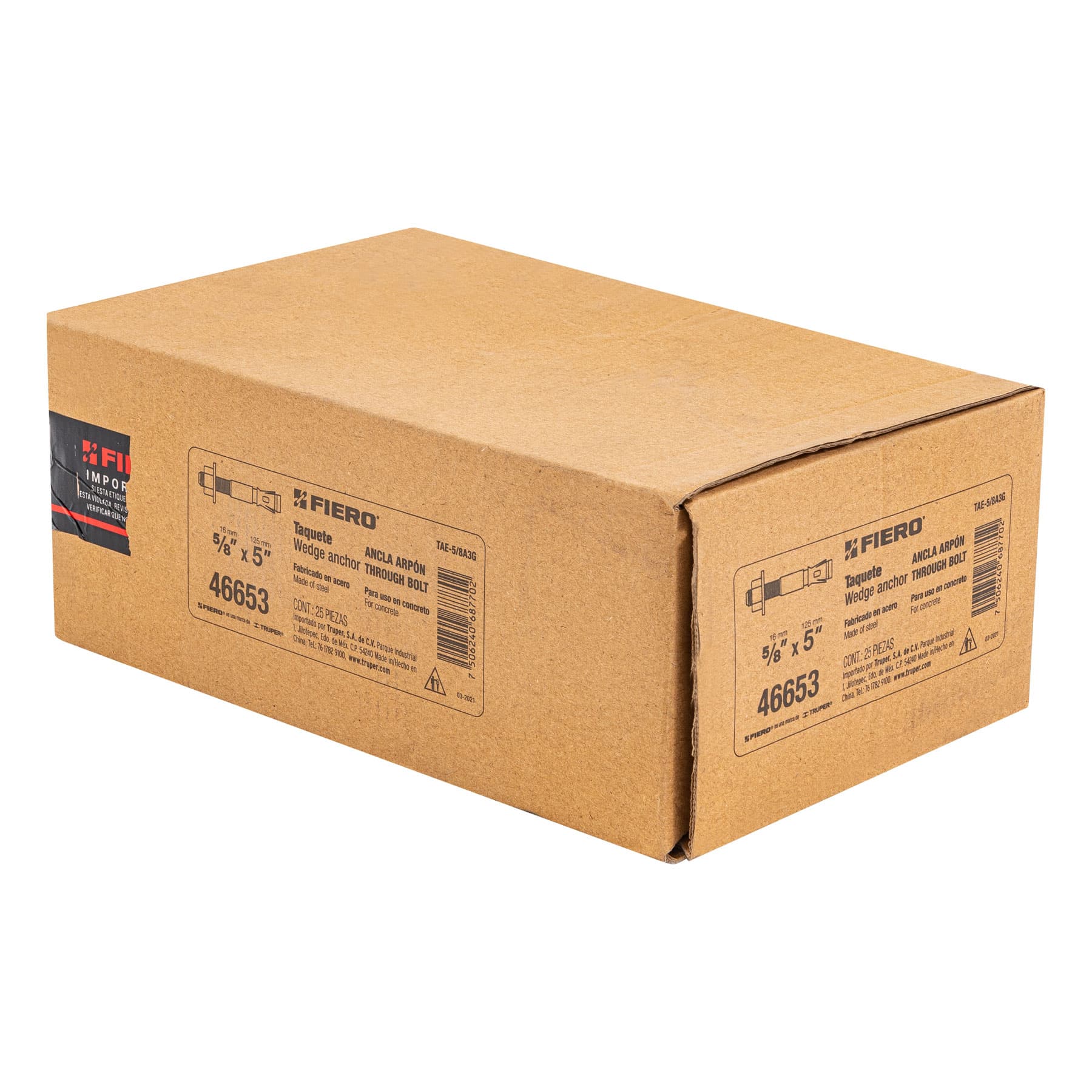 Fiero TAE-5/8A3G Caja con 25 taquetes arpón de 5/8' x 5'