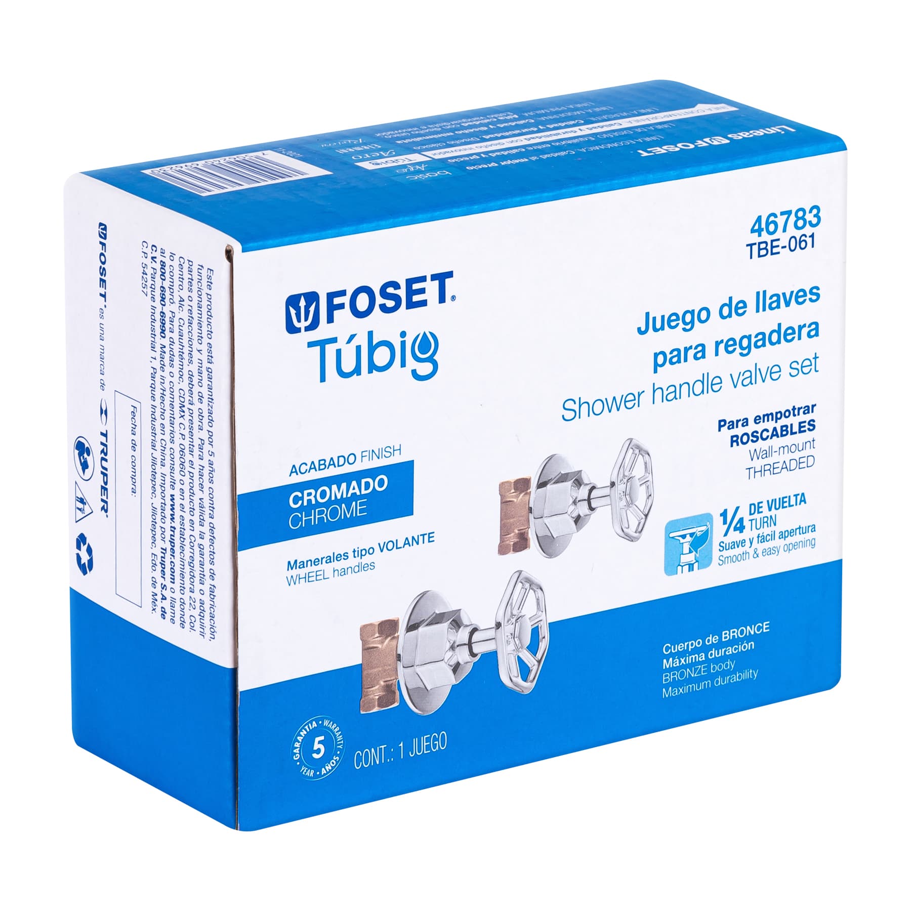 Foset TBE-061 Juego manerales redondos, roscables p/regadera, cromo