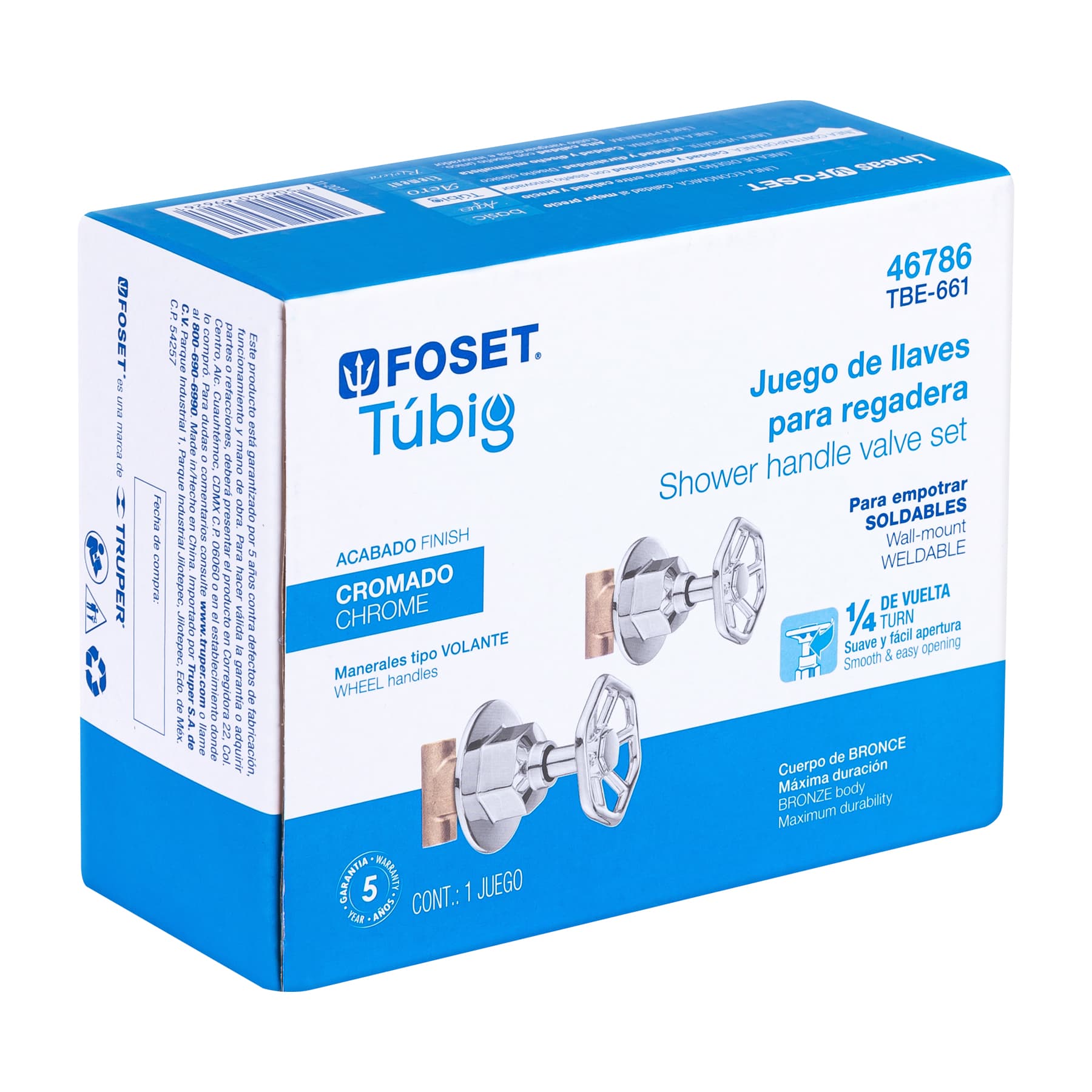 Foset TBE-661 Juego manerales redondos, soldables p/regadera, cromo, Foset