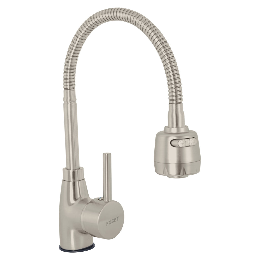 Foset TBF-87N Monomando para fregadero con cuello flexible, satín, Tubig
