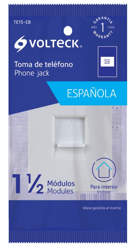 Volteck TE15-EB Toma de teléfono, 1.5 módulos, línea Española, color blanco