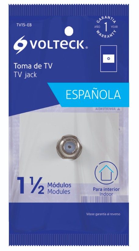 Volteck TV15-EB Toma de televisión, 1.5 módulos, línea Española, blanco