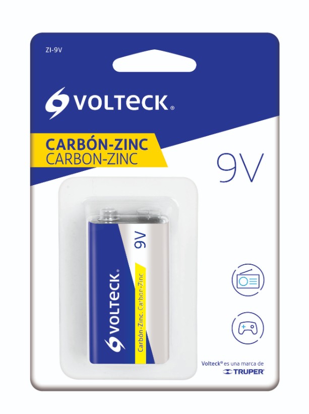 Volteck ZI-9V Pila zinc-carbón 9v, blister, Volteck