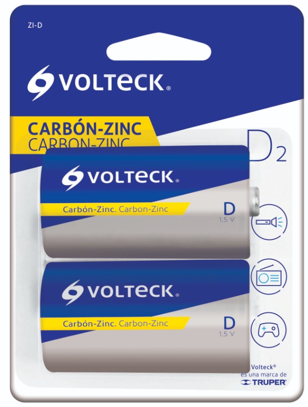 Volteck ZI-D Pila zinc-carbón tamaño D, blíster con 2 pzas, volteck